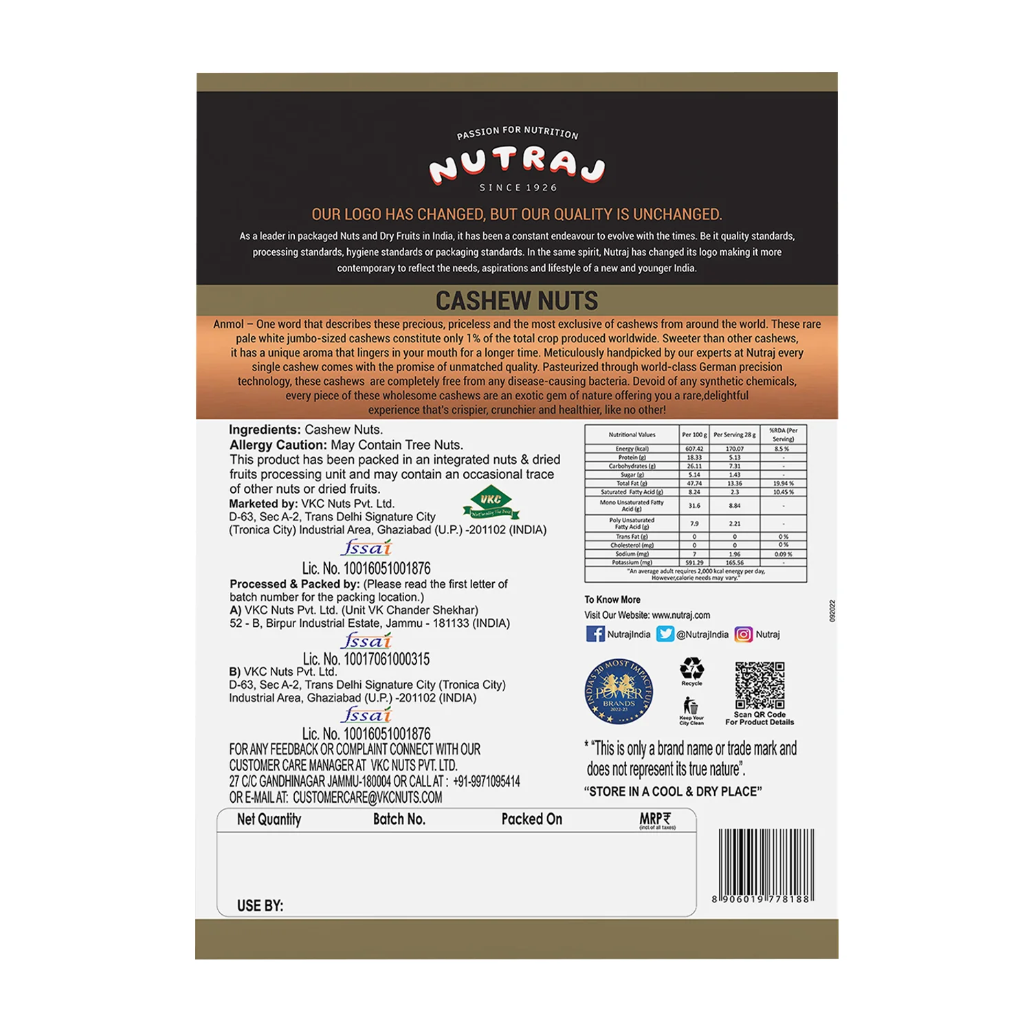Nutraj Anmol Jumbo Size Cashew 500gm (W180) - Image 3