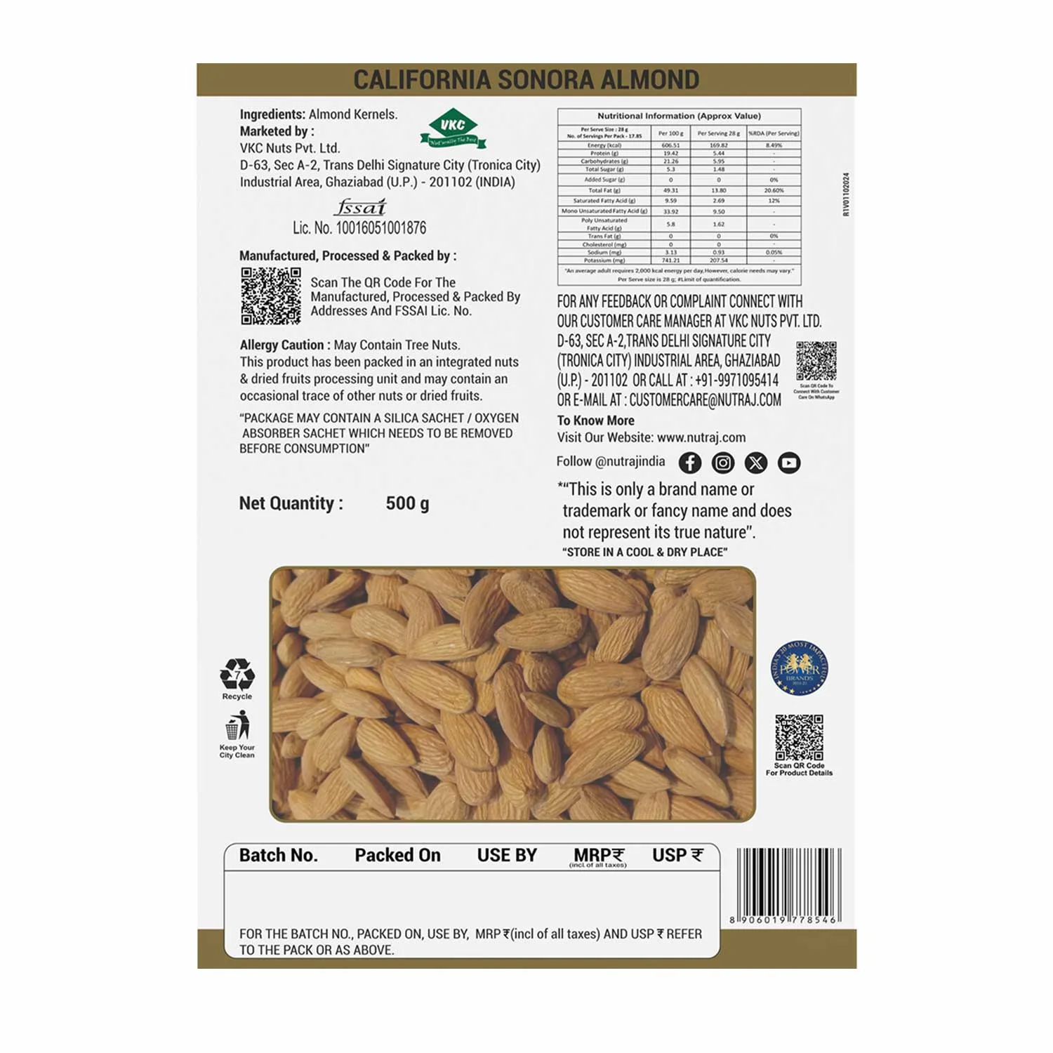 Nutraj Anmol Jumbo Size Sonora Almonds 500gm - Image 3