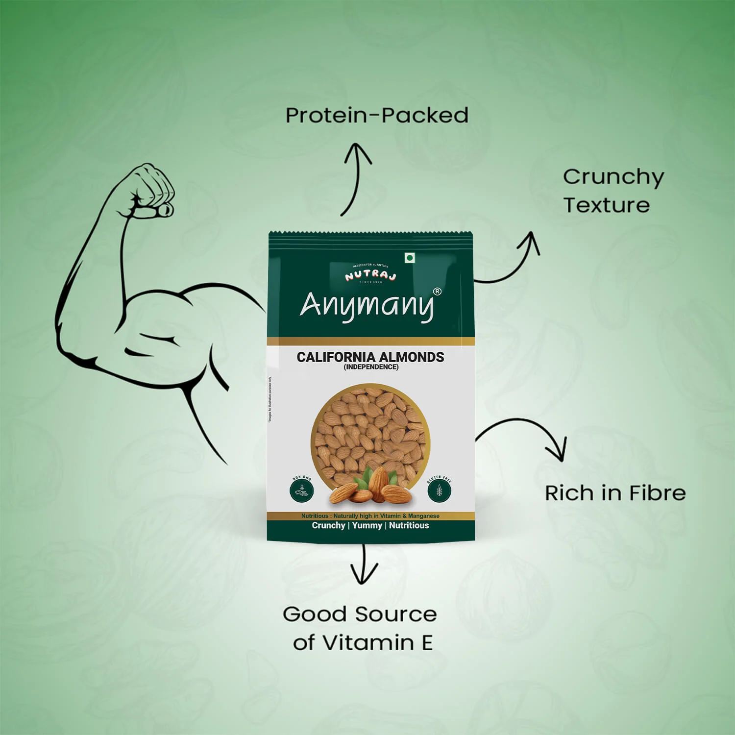 Nutraj Anymany Californian Almonds Badam 1kg - Image 5