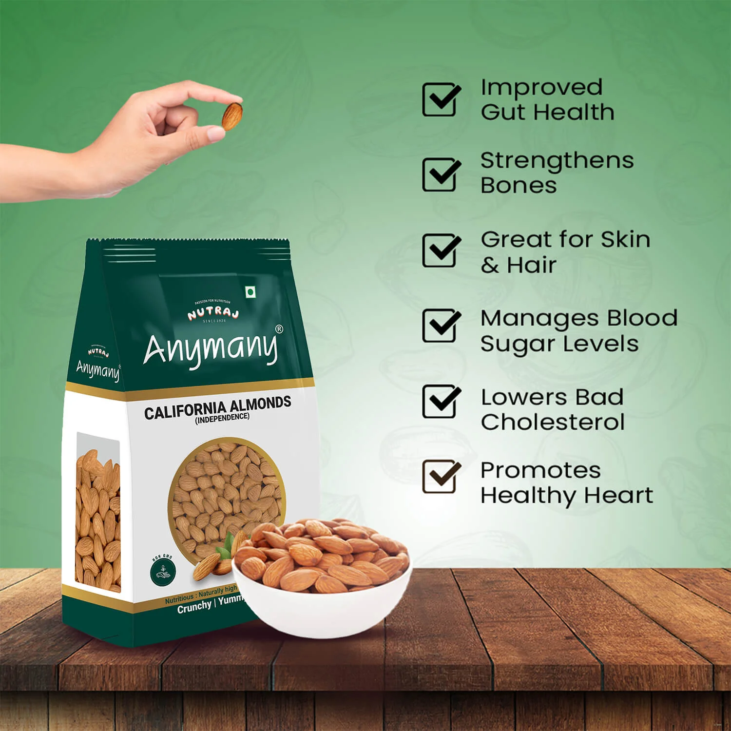Nutraj Anymany Californian Almonds Badam 1kg - Image 6