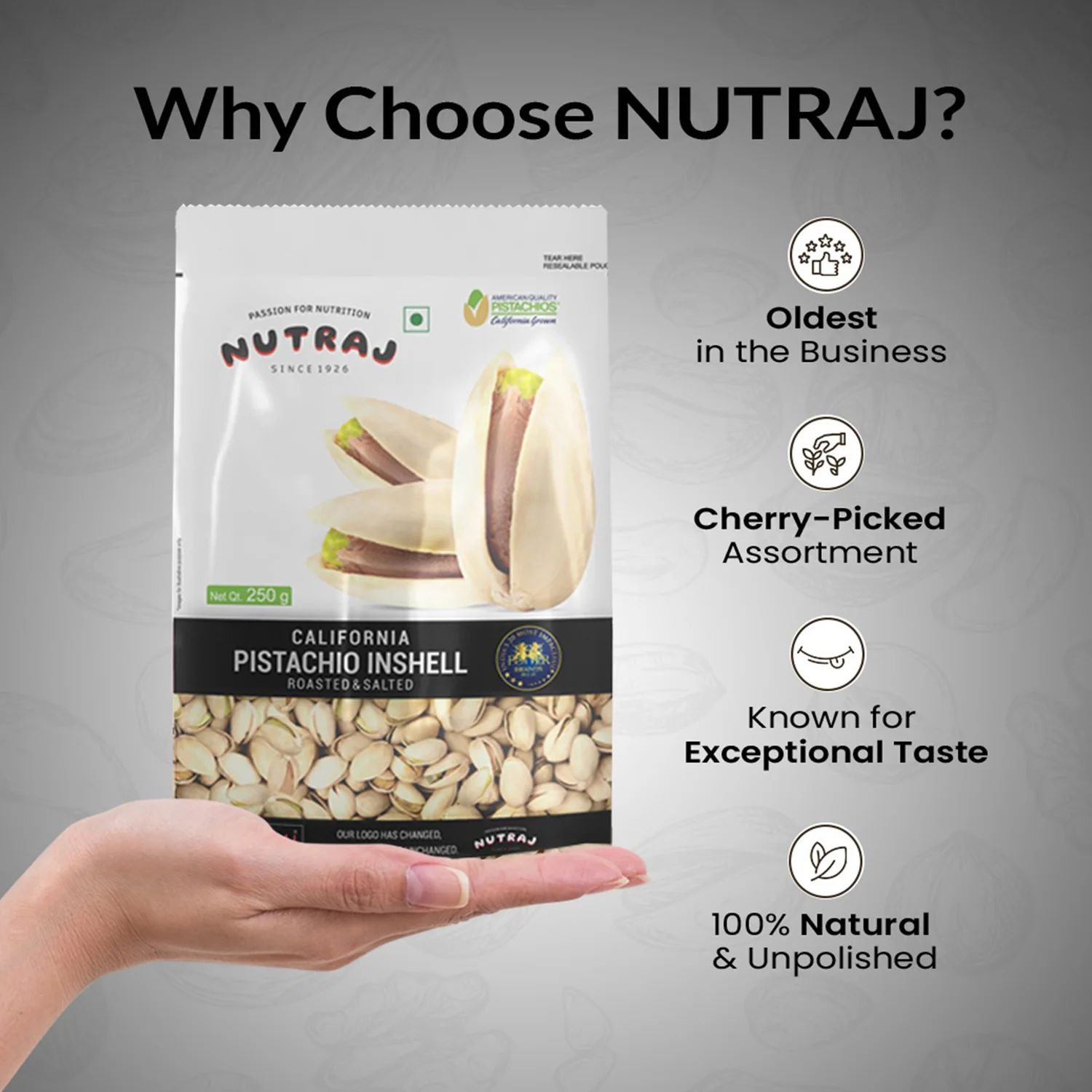 Nutraj California Roasted & Salted Pistachios Inshell (Pista) 250gm - Image 5