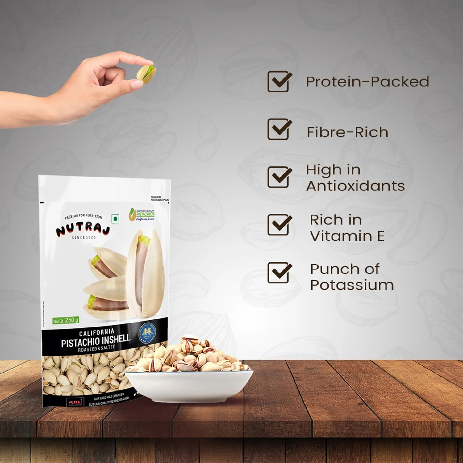 Nutraj California Roasted & Salted Pistachios Inshell (Pista) 250gm - Image 7