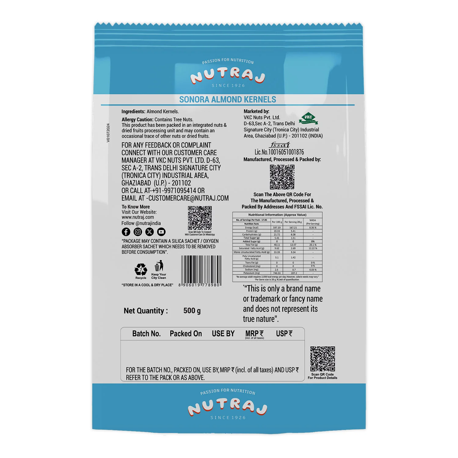 Nutraj Classic Sonora Almond (Badam Giri) 500gm Pouch - Image 3
