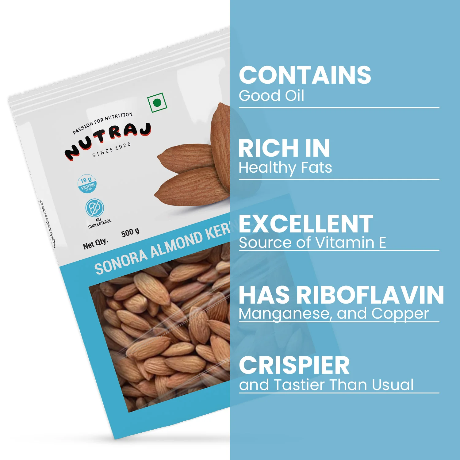 Nutraj Classic Sonora Almond (Badam Giri) 500gm Pouch - Image 4
