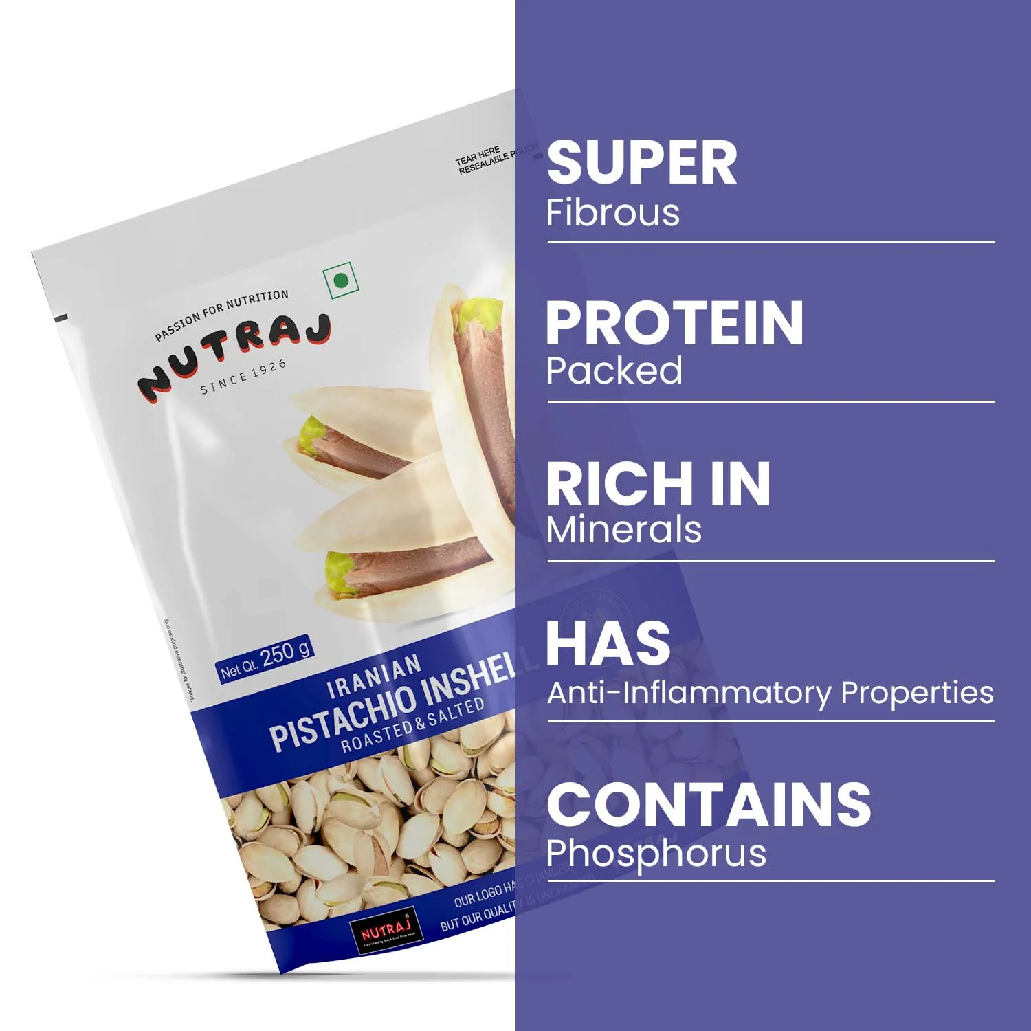 Nutraj Iranian Roasted & Salted Pistachios Inshell (Pista) 250gm - Image 4