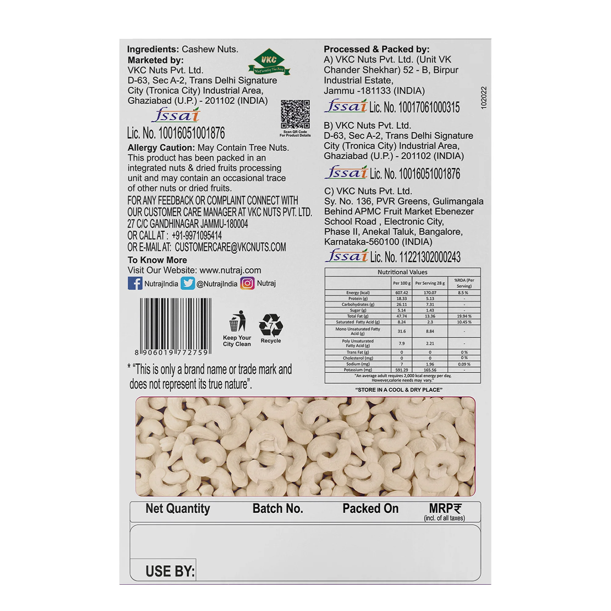 Nutraj Cashew Nuts 200gm (W240) - Image 4